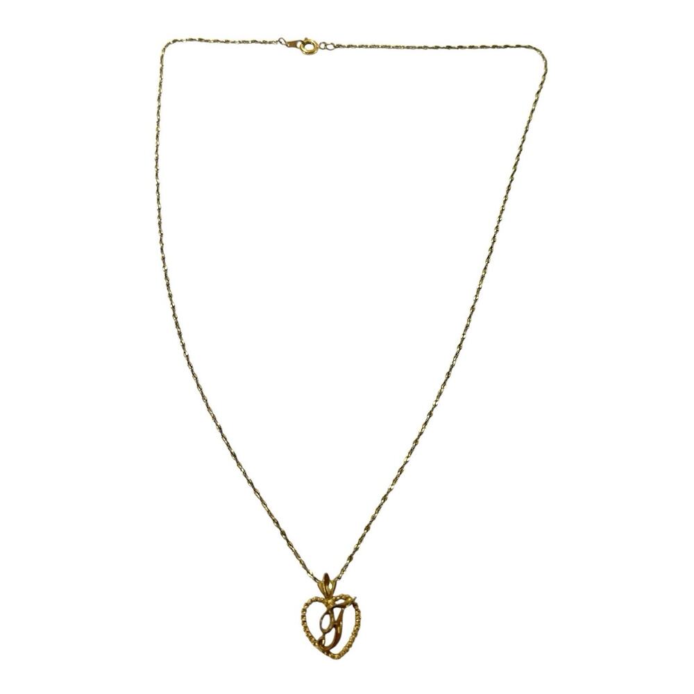 Vintage 14K Gold Electroplated Initial T Heart Pendant Necklace 18” - Picture 4 of 8